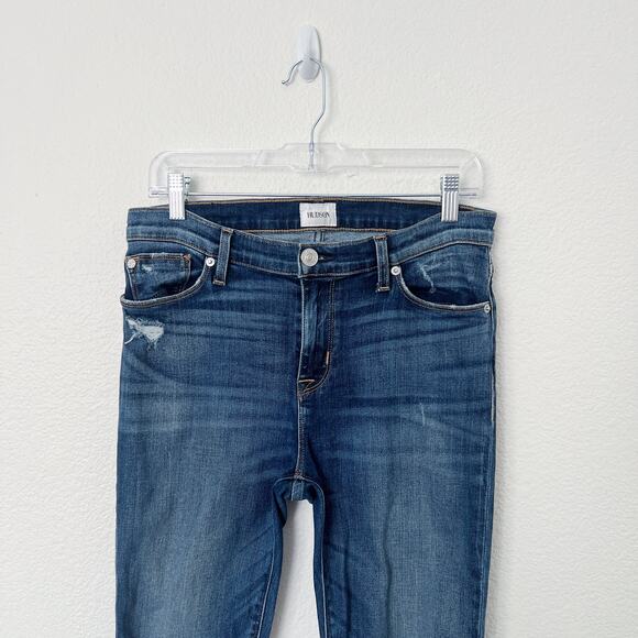 [Hudson] Nico Mid Rise Ankle Skinny Jeans Dark Wash Ripped Knee Distressed Sz 29 - Picture 3 of 11